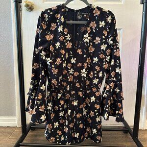 Sugar Lips Navy Blue Floral Long Sleeve Romper Size M